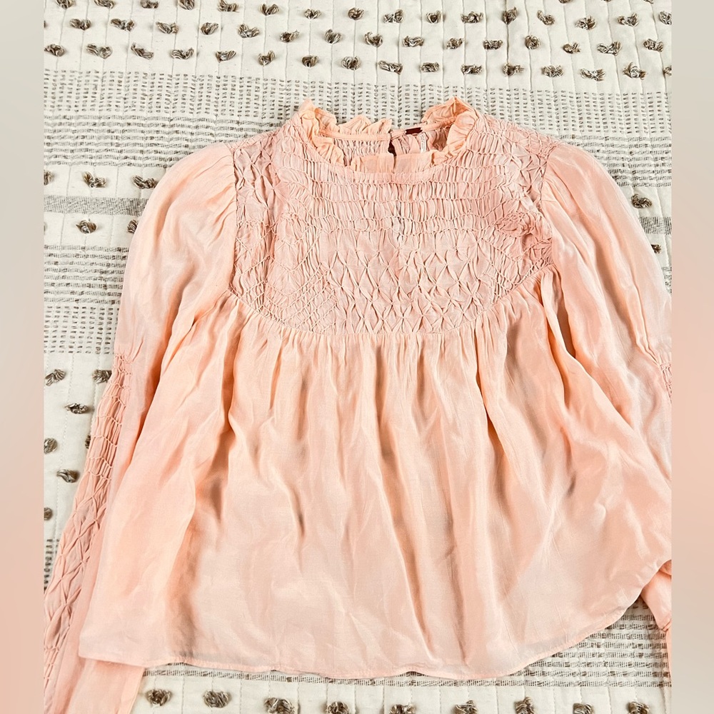 Free people Soft Pastel Pink Moon Cake Lace Long Sleeve Blouse